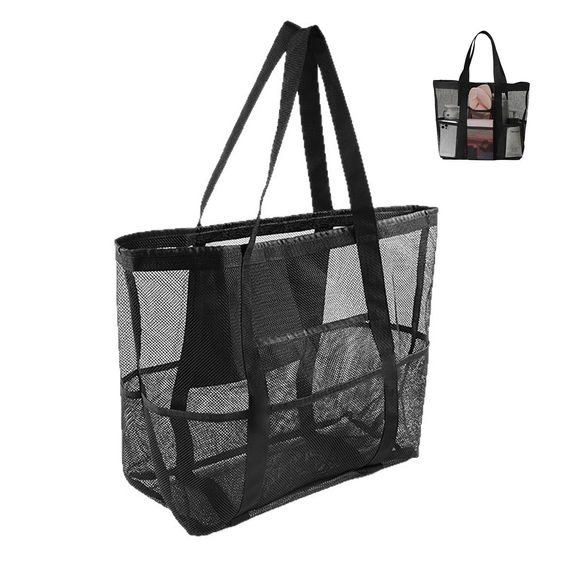 Beach Bags - Foldable Travel Mesh Beach Tote Bag With Large Inner :^) - Picture 1 of 8